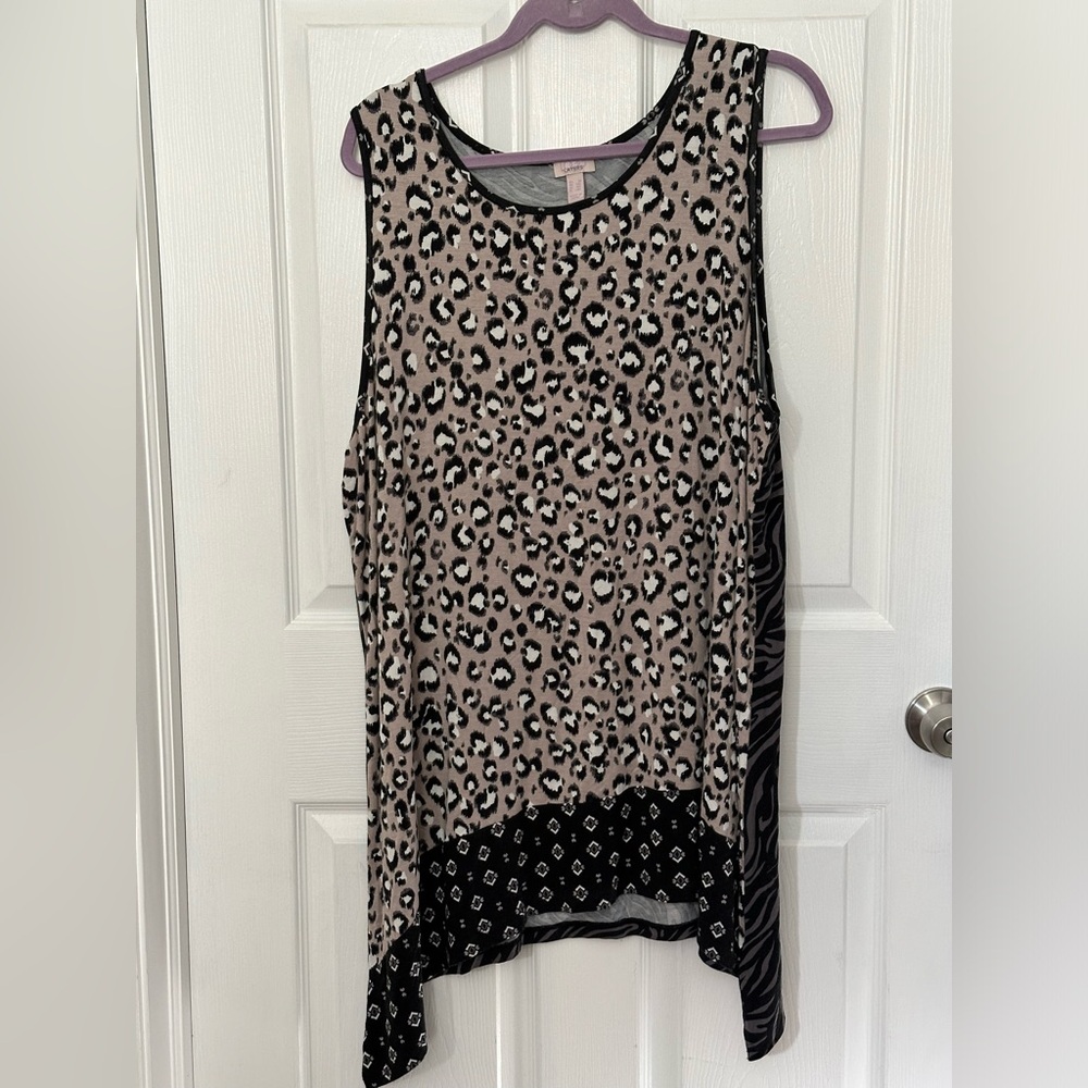 LOGO Layers by Lori Goldstein Animal Printed Tank Top w/Contrast Hem 3X Pewter